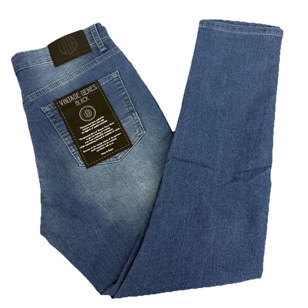 VGB Vintage Genes Black Men's Slim Fit Comfort French‎ Terry Denim Jeans 32x30